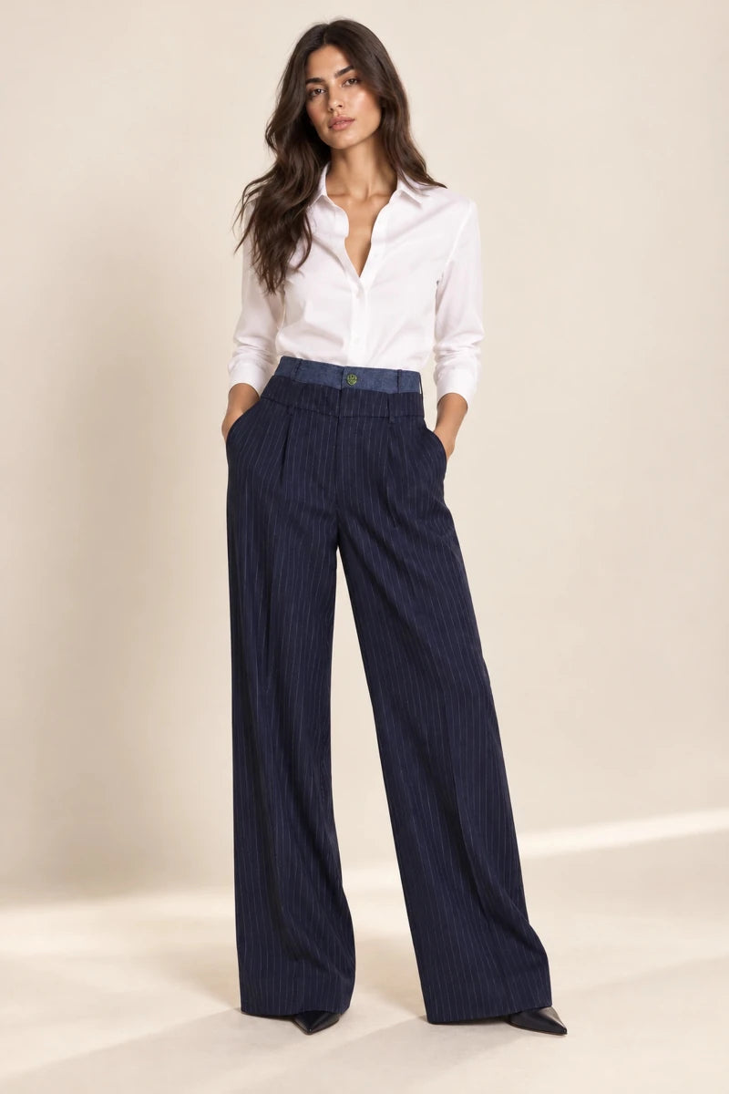 Fiorella Trousers in Gessato Blu - ELLY