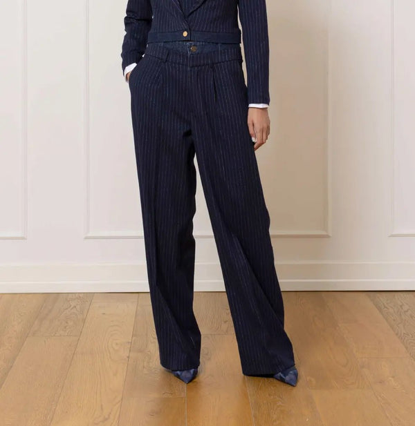 Fiorella Trousers in Gessato Blu - ELLY