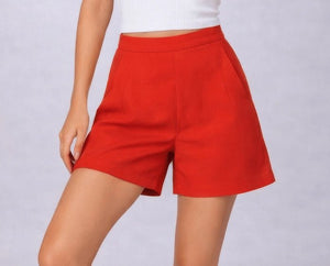 Flame Red Tailored Shorts - ELLY