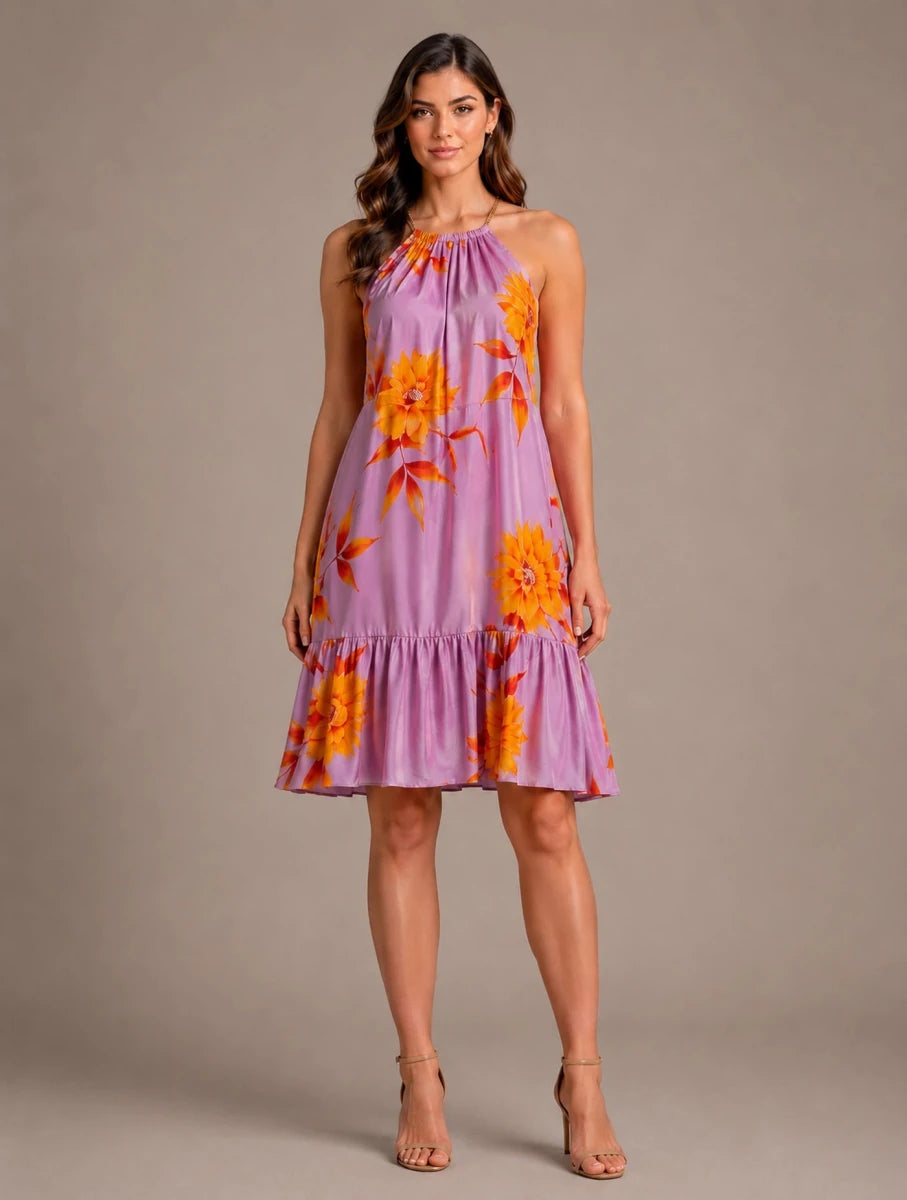 Floral Halter Mini Dress – Rosa - ELLY