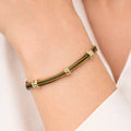 Forest Green & Mustard Leather Gold Accent Bracelet - ELLY