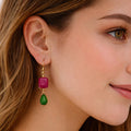 Fuchsia & Jade Drop Statement Earrings – Gold - ELLY