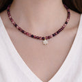 Garnet Beaded Necklace with Zircon Charm – Gold Plated - ELLY