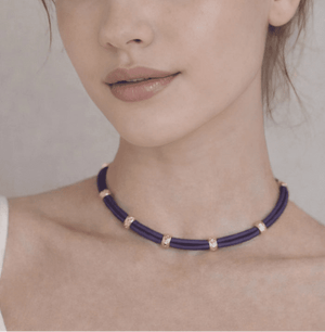 Genuine Leather Choker with 18K Gold - Plated Brass Details – Purple - ELLY