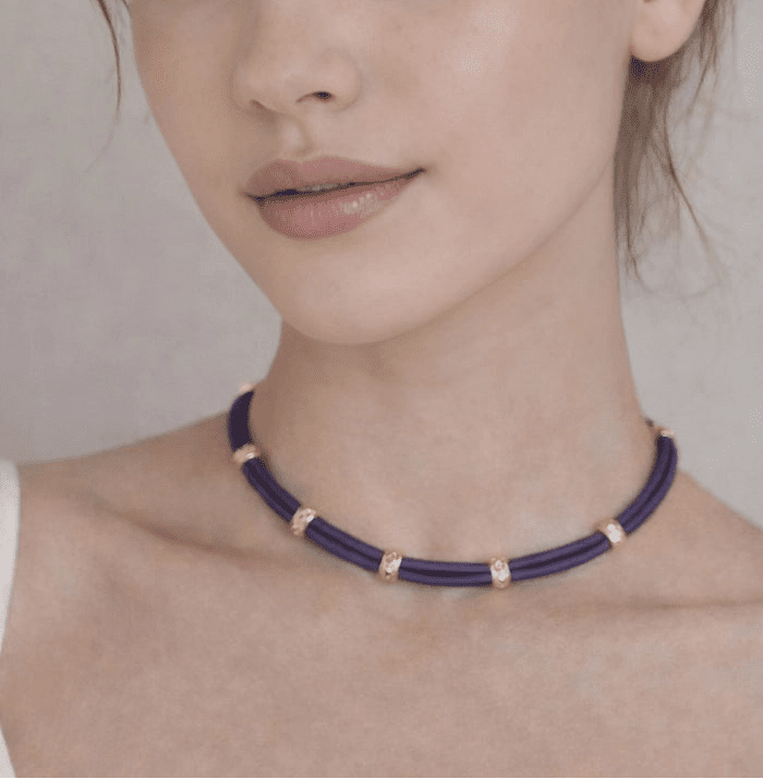 Genuine Leather Choker with 18K Gold - Plated Brass Details – Purple - ELLY