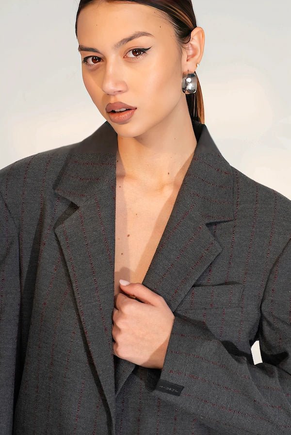 Giacca Over Gessata Grigio - ELLY