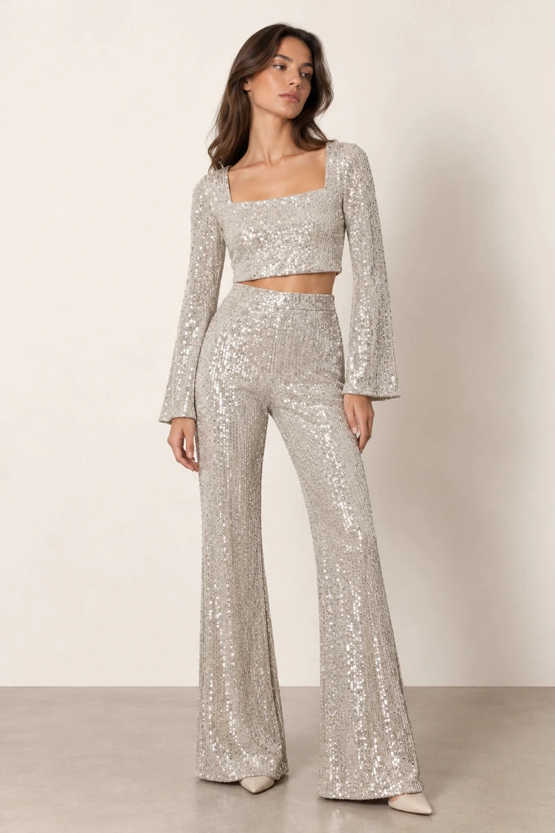 Glamorous Shine Pants - Silver Paillettes - ELLY
