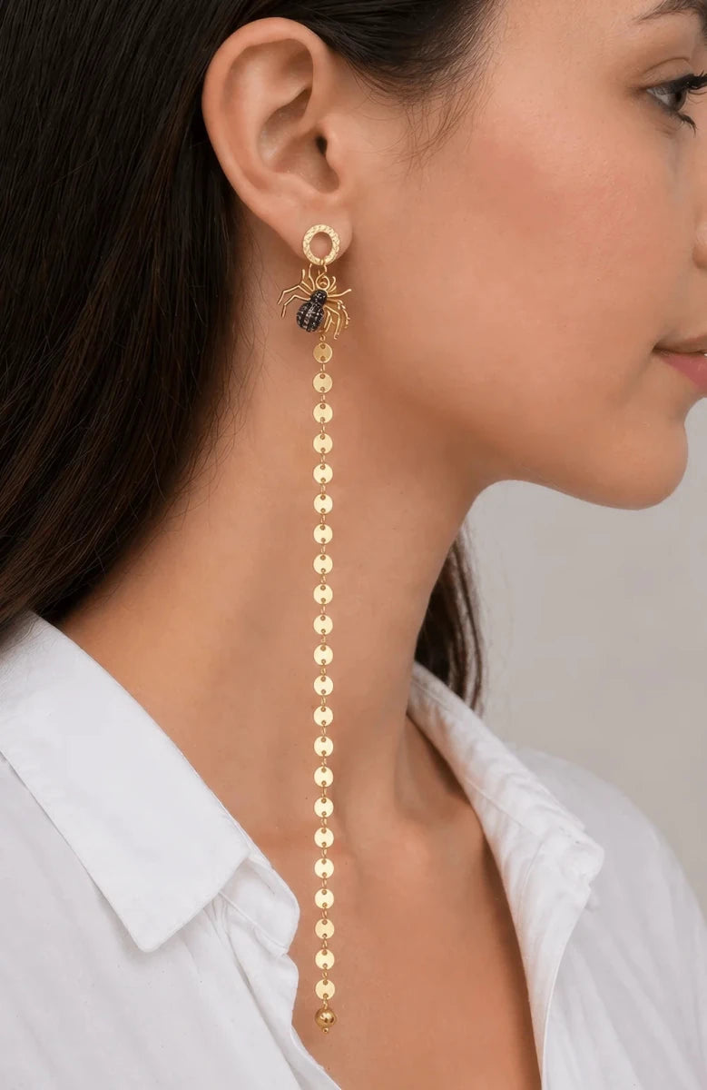Gold Asymmetrical Spider Charm Drop Earrings - ELLY