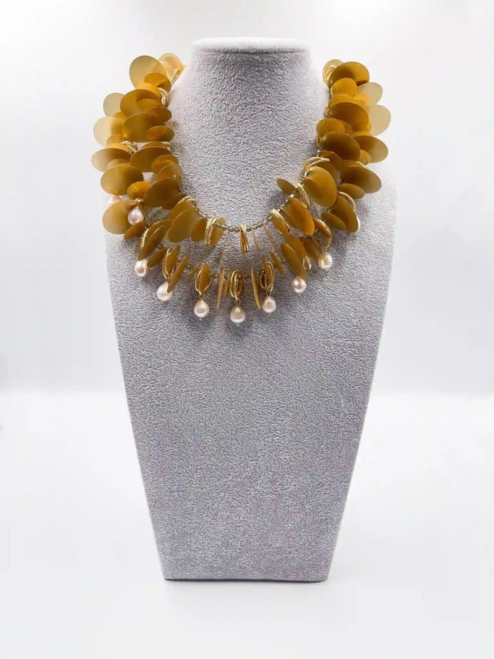 Gold Leaf Necklace Featuring Baroque Pearls - ELLY