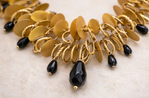 Gold Leaf Statement Necklace with Preciosa Czech Crystals - ELLY