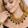Gold Leaf Statement Necklace with Preciosa Czech Crystals - ELLY