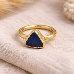 Gold Plated Agate Statement Ring – Navy Stone - ELLY