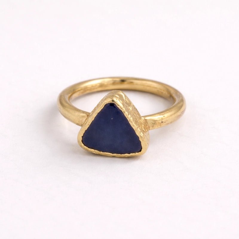 Gold Plated Agate Statement Ring – Navy Stone - ELLY