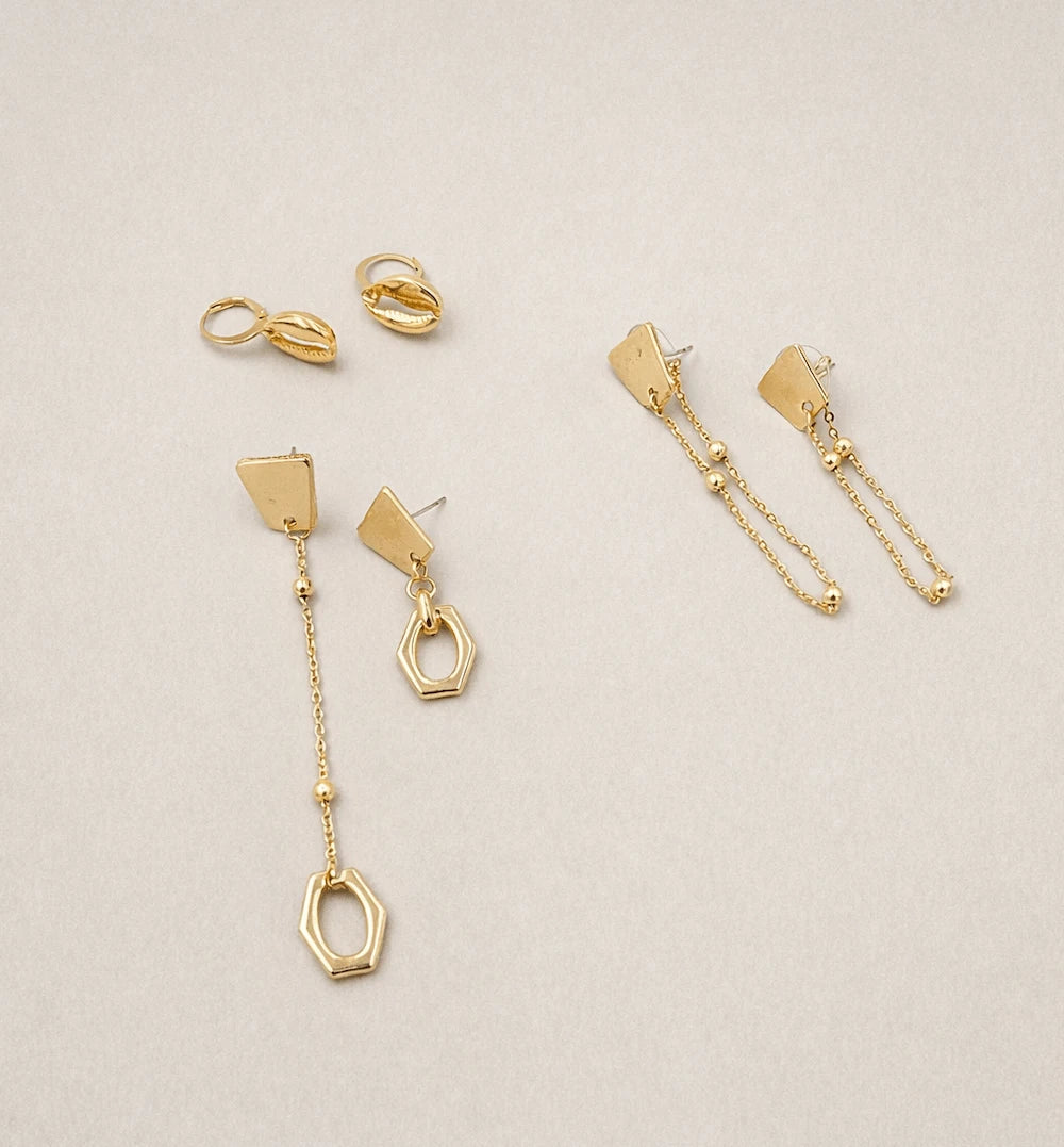 Gold Statement Earrings Set - ELLY