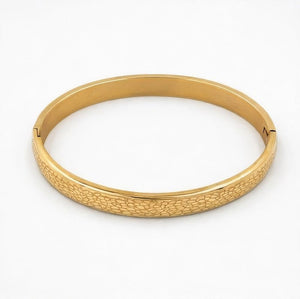 Gold Textured Stainless Steel Bangle Bracelet - ELLY