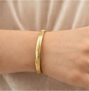 Gold Textured Stainless Steel Bangle Bracelet - ELLY