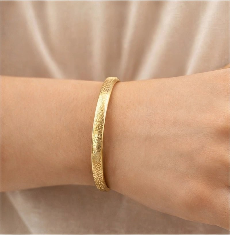 Gold Textured Stainless Steel Bangle Bracelet - ELLY