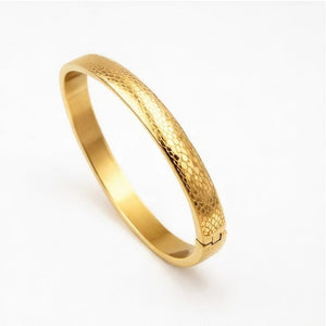 Gold Textured Stainless Steel Bangle Bracelet - ELLY