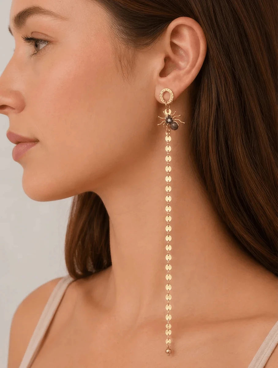 Gold - Tone Asymmetrical Zircon Drop Earrings - ELLY