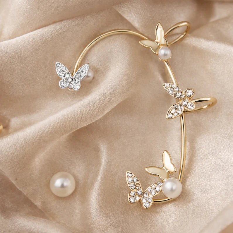 Gold - Tone Butterfly & Pearl Ear Cuff - ELLY