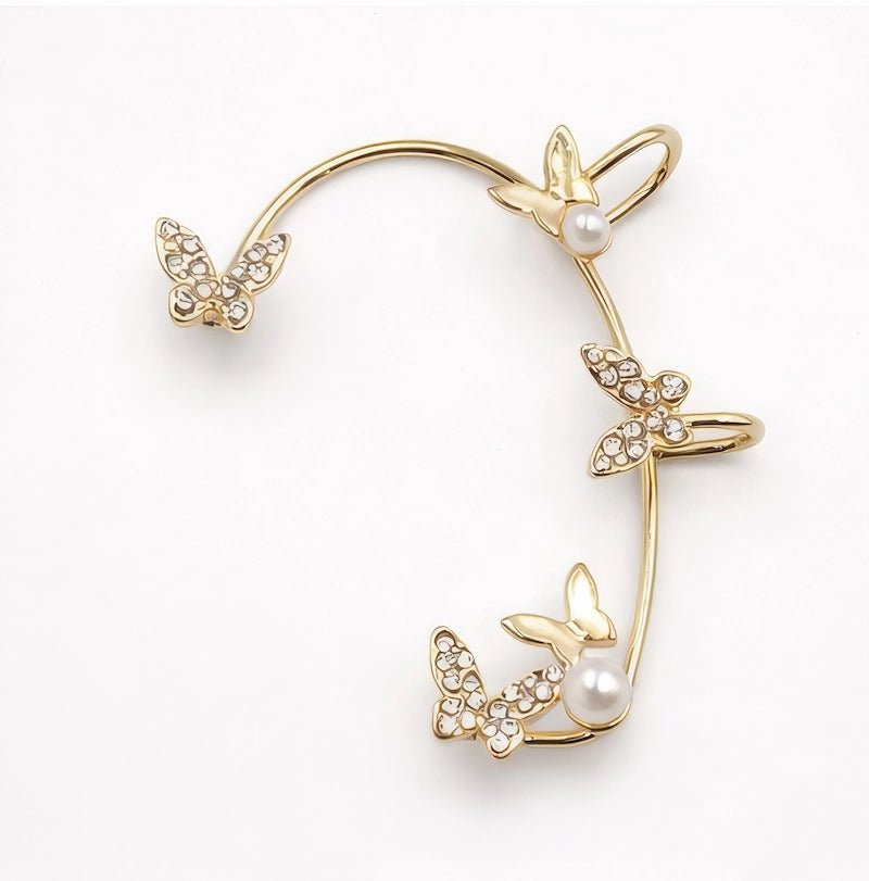 Gold - Tone Butterfly & Pearl Ear Cuff - ELLY