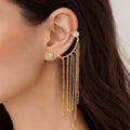 Gold - Tone Ear Cuff & Crystal Stud Set with Chain Fringe - ELLY