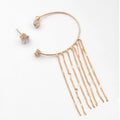 Gold - Tone Ear Cuff & Crystal Stud Set with Chain Fringe - ELLY