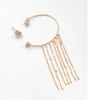 Gold - Tone Ear Cuff & Crystal Stud Set with Chain Fringe - ELLY