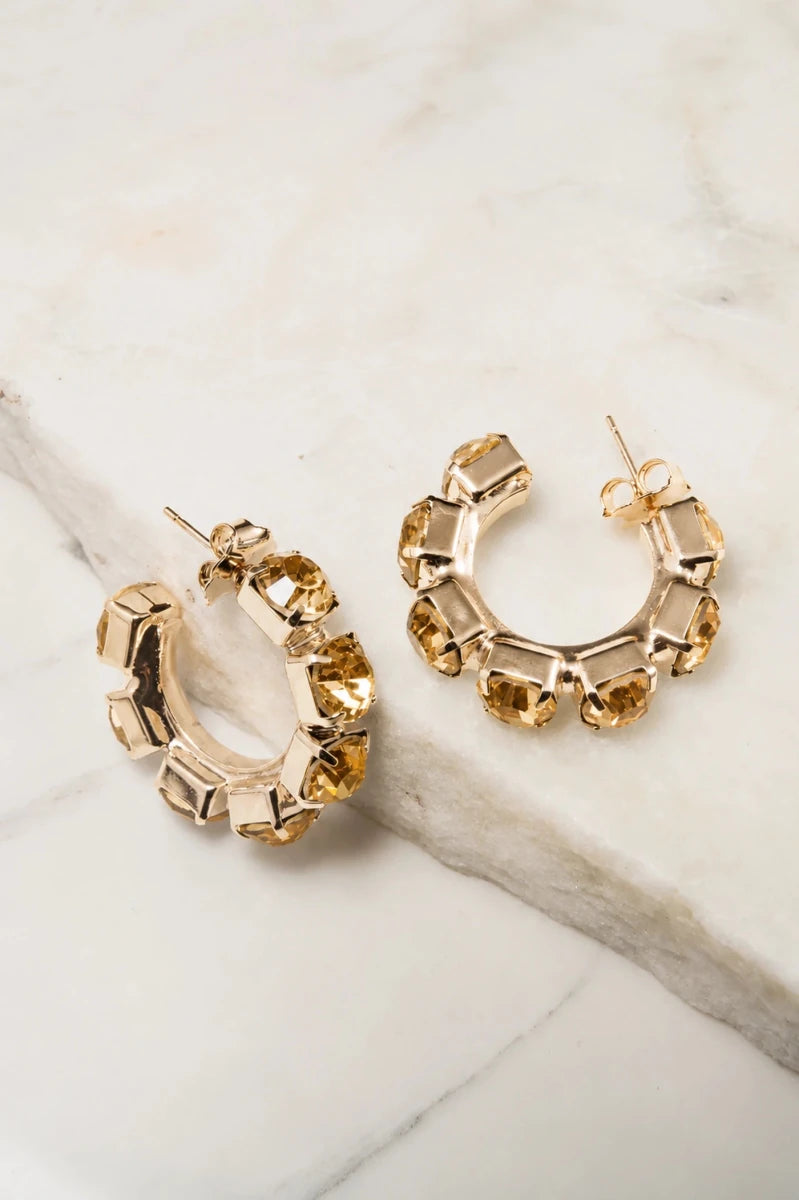 Golden Champagne Royale Crystal Hoop Earrings - ELLY