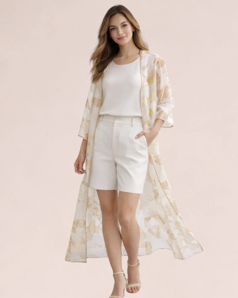 Golden Geometric Sheer Kimono - ELLY