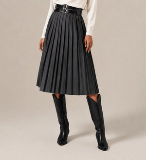 Gray Pleated Double Waist Skirt - ELLY