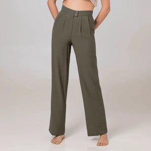 Green Linen Pants - ELLY