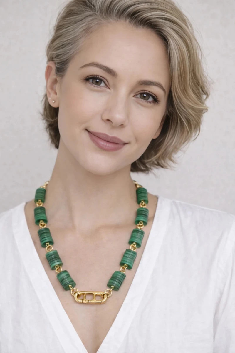 Green Nacre Stone Necklace - ELLY