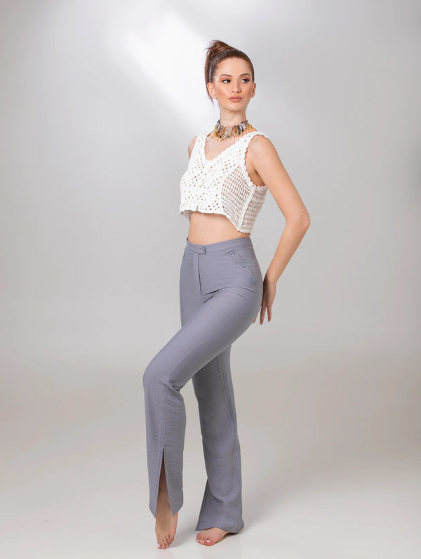 Grey Linen Pants - ELLY