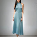 Halter - Neck Satin Midi Dress in Blue – by ELLY - ELLY