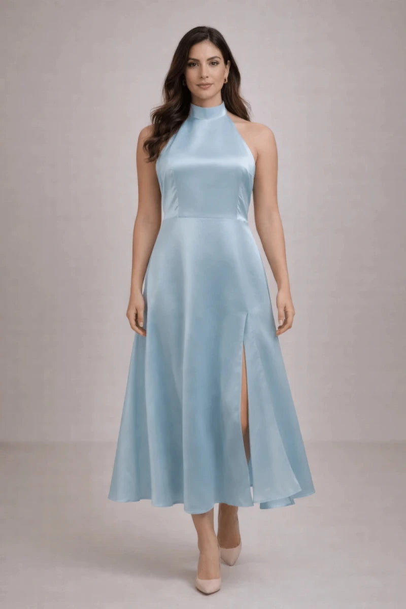 blue high neck satin dress Shana Halterneck Maxi Dress Blue