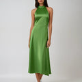 Halter - Neck Satin Midi Dress in Green – by ELLY - ELLY