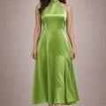 Halter - Neck Satin Midi Dress in Green – by ELLY - ELLY