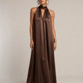 Halter Satin Maxi Dress - ELLY