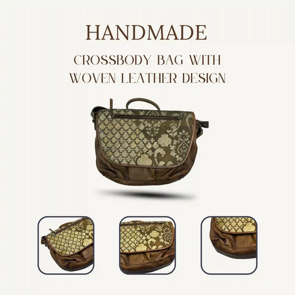 Handmade Crossbody Bag with Woven Leather Design - ELLY