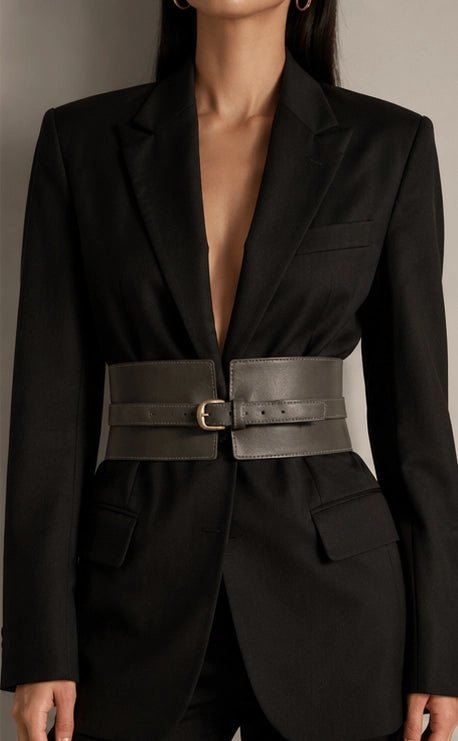 Handmade High Waist Leather Belt - Classic Black - ELLY