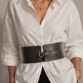 Handmade High Waist Leather Belt - Classic Black - ELLY