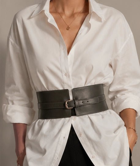 Handmade High Waist Leather Belt - Classic Black - ELLY
