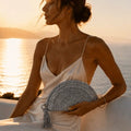 Handmade Silver Crochet Half - Moon Clutch – Metallic Grey - ELLY