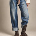 Harper Denim Relaxed Jeans in Denim, closer product view emphasizing the jeans