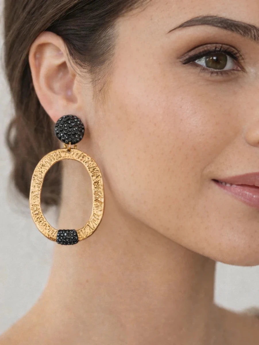 Hematite & Gold Accent Statement Earrings - ELLY