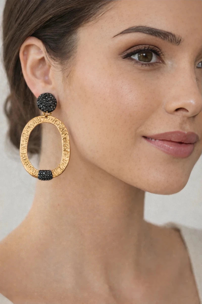 Hematite & Gold Accent Statement Earrings - ELLY