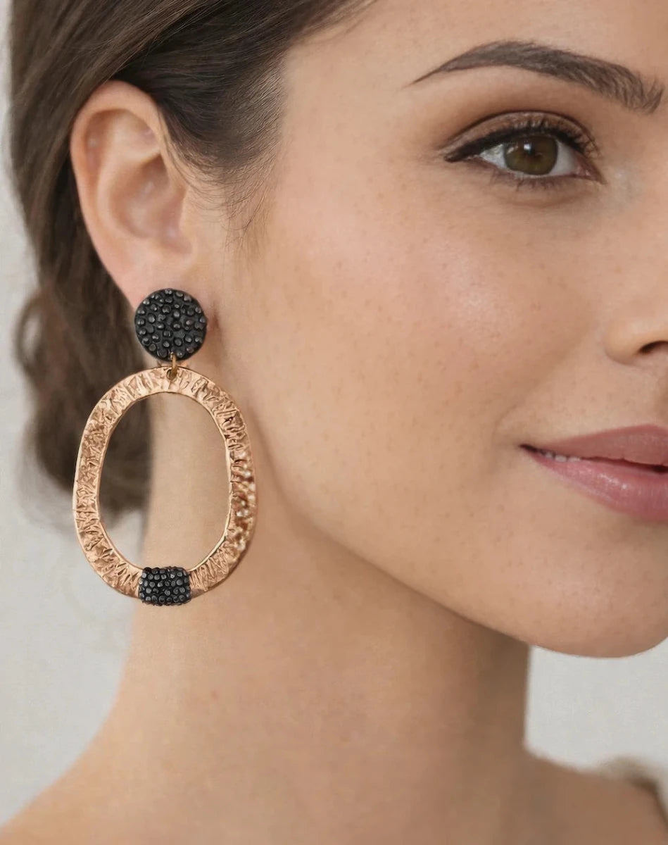 Hematite & Rose Gold Accent Statement Earrings - ELLY