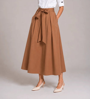 High - Waisted Cotton Sash Skirt – Caramello - ELLY