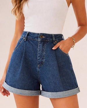 High - waisted rolled - hem shorts – Denim Blu - ELLY